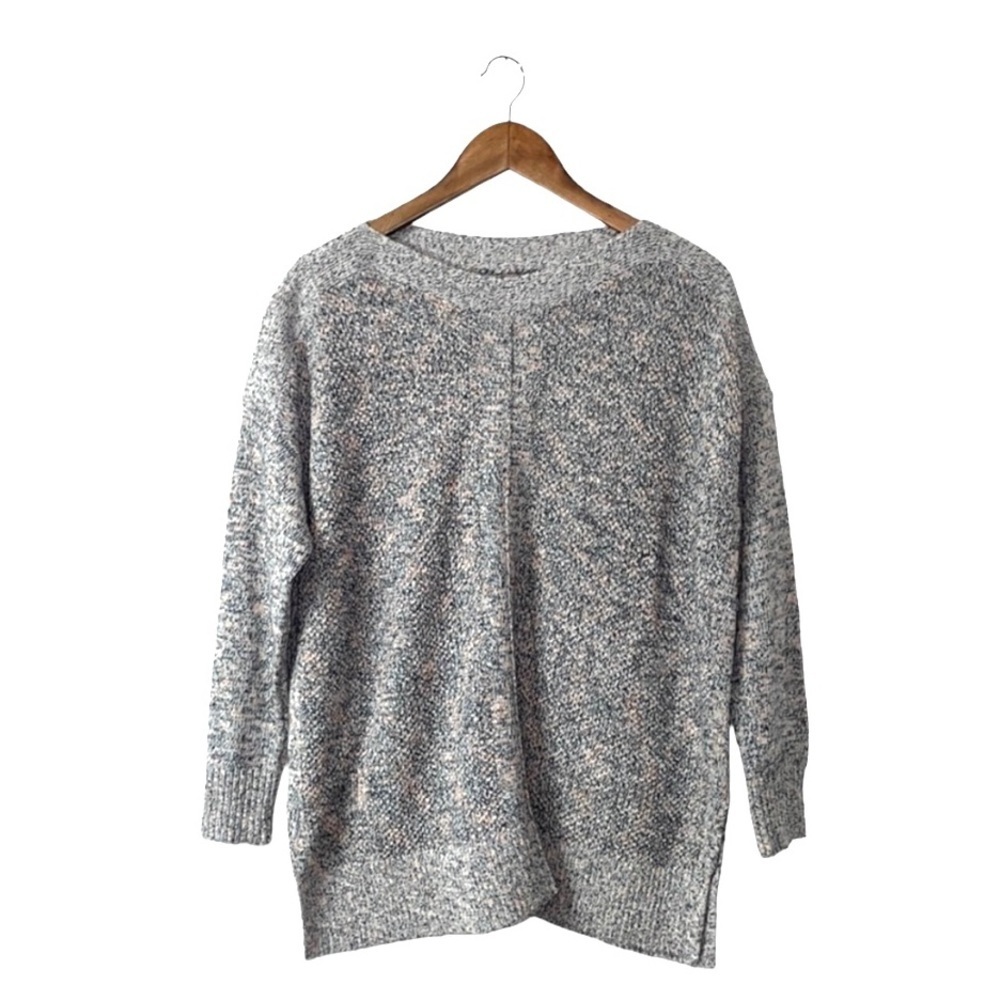 LOFT Gray Pink Marled Sweater 3/4 Sleeves Oversized Cotton Blend Small